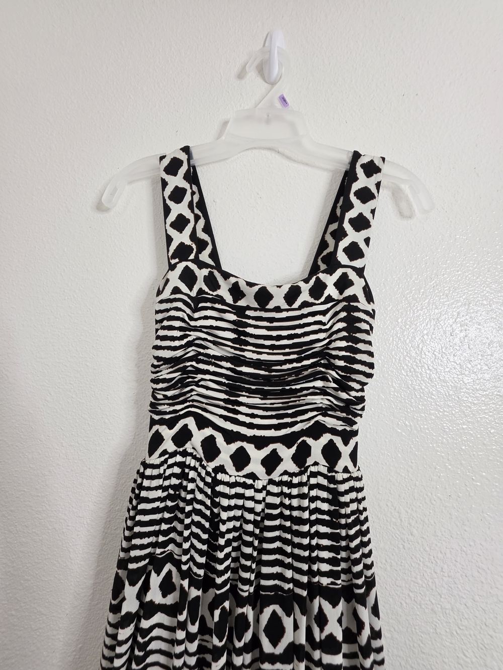 Tracy Reese Anthropologie Womens XS Black White Geometric Ruched Midi Dress - Picture 5 of 16